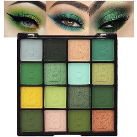 evpct 16 Colores Verde Brillo Sombra de Ojos Paleta Maquillaje Impermeable Oscuro Verde Claro Amarillo Naranja Marrón Brillo Altamente Pigmentado...  