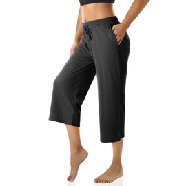 GIVON Womens Capri Pants Lightweight Wide Leg Summer Yoga Pants with Pockets Loose Fit Lounge Shorts / DCA207-CHARCOAL-L