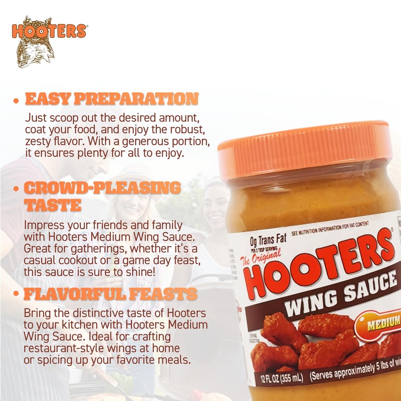 Hooters Original Medium Wing Sauce, 12 Ounce (Pack of 6)