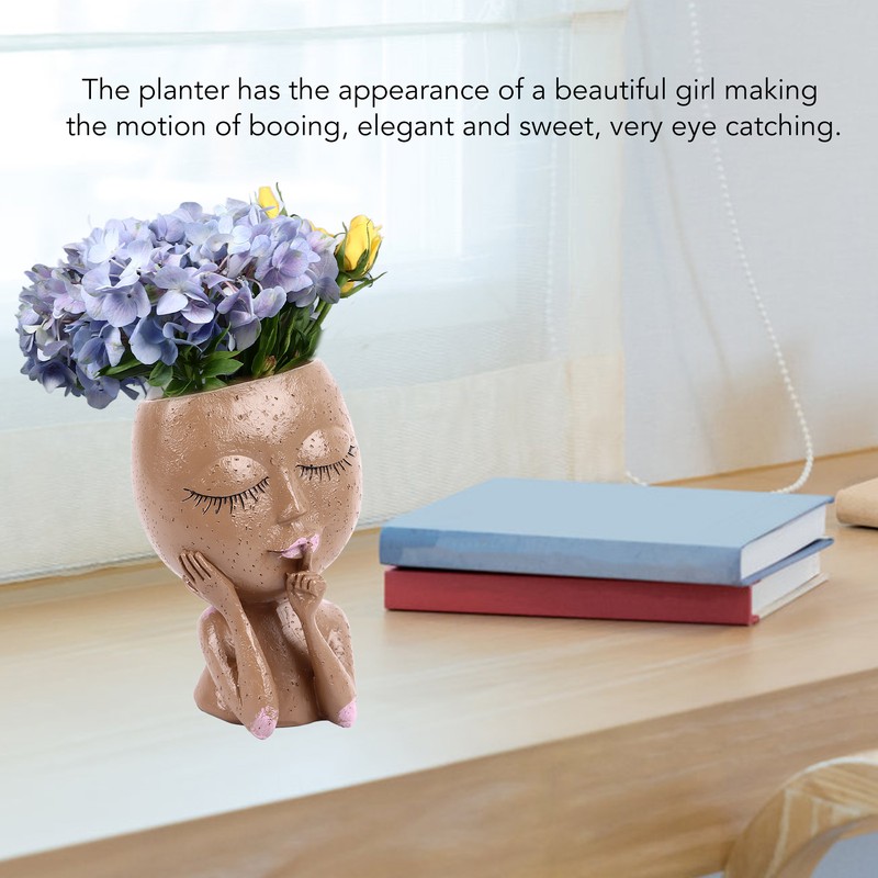 Girl Head Flowerpot Fadeless Durable Resin Face Planter Decorative Succulent