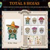 Yerliker 8 hojas Dia De Los Muertos Decoraciones, calcomanías para