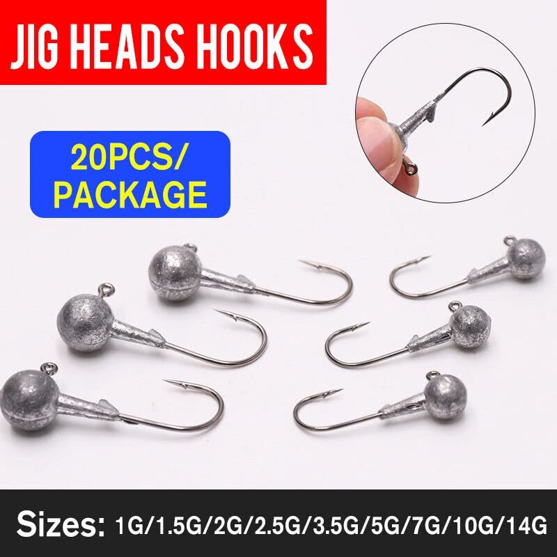 20PCS Jig Heads High Chemically Sharpened Hooks, Fishing Tackle for