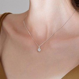 Cybche Crystal Pendant Necklace Round CZ Necklace Silver Rhinestone Necklace CZ Solitaire Necklace Cubic Zirconia Chain Necklace Jewellery for Women, Zinc, No Gemstone