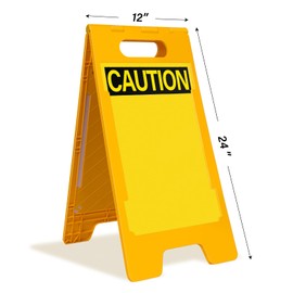 ASUNO 24 x 12 Inch Caution Sign Yellow A-frame Write-On Two-Sided Folding Floor Dry Erase Digitally Printed Plastic Safety Warning for Business Restaurant Restroom Office Pool