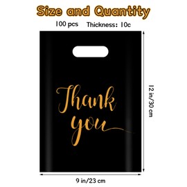 Xugoox 100Pcs Thank You Merchandise Bags, 12x15In Retail Shopping Bags with Handle Reusable Plastic Goodie Bags for Goodie Small Business Trade Stores Boutique Clothes Party Favor (Black)