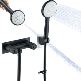 DOUBLUOEG RV Shower Faucet, Metal Camper Shower Faucet with Hose and Head Outside Shower Valve for RV, Camper, Motorhome Matte Black