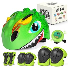 VICTGOAL Toddler Kids Bike Helmet Lightweight 3D Children Bicycle Helmet for Boys and Girls Age 3-8 for Multi-Sport Scooter Cycling Skating (Green-Set with Bell)