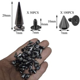 Nsiwem Rivets Pointed 150 Pieces Black Punk Decorative Rivets Killer Rivets Pointed Rivets Punk Rivets for DIY Shoe Bag Clothing Decoration 7 x 10 mm 7 x 20 mm