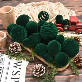 Waipfaru 38Pcs Velvet Ornaments for Christmas Tree Dark Green Flocked Christmas Ornaments Shatterproof Hanging Ball Set for Xmas Winter Holiday Decorations in 3 Sizes(Large Medium Small)