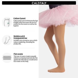 CALZITALY Girls Ballet Tights | Dance Pantyhose | 40 Den | Pink, Skin, Black,White | Years: 4,6, 8, 10, 12,14 | Italian Hosiery (10 Years, Skin)