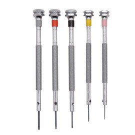 KD89 Horotec MSA01.095 Set of 5 Classic Watchmakers Screwdrivers Chrome-Plated Brass with Standard Bits Diameter 0.60-0.80-1.00-1.2-1.4 mm