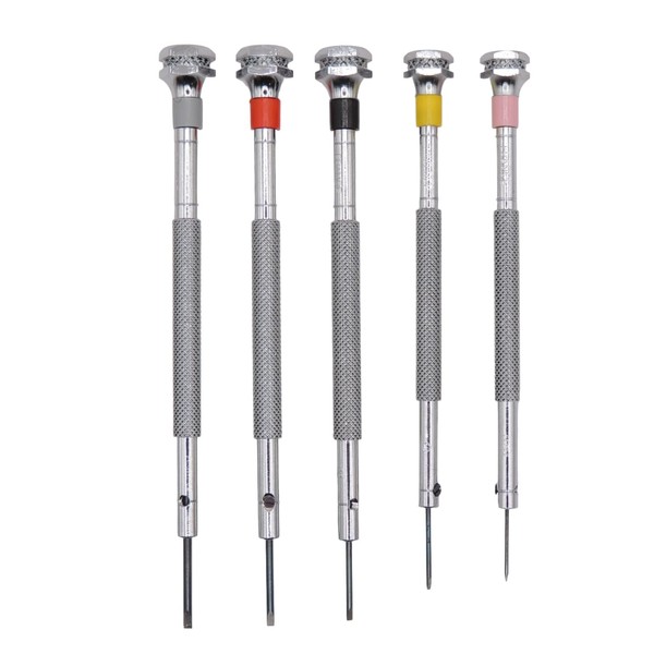KD89 Horotec MSA01.095 Set of 5 Classic Watchmakers Screwdrivers Chrome-Plated