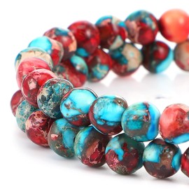 Pack of 60 Natural Stone Beads, Blue/Red Jasper Beads, Royal Sea Sediment, Natural Gemstone Beads for Threading, 6 mm Round Stone Beads for Jewellery Making, Beads for Jewellery Making