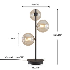 Fulesi Mid Century Globe Table Lamp Modern 3 Lights Gold Desk Lamp Contemporary White Glass Globe Reading Lamp for Bedroom Living Room Study Room (Brown)