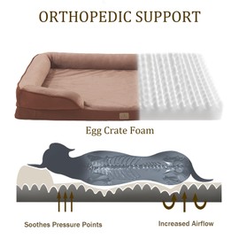 Bedfolks Orthopedic Dog Bed XXL, Waterproof Dog Sofa Bed for Giant Dogs, Egg Foam Pet Couch Bed with Removable Washable Cover and Nonslip Bottom, Brown