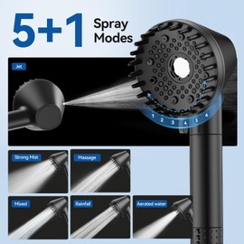 VOXON Filter Shower Head with Pause Switch, 6 Mode&1.5M Hose, High Pressure