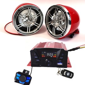 XYC UTV,ATV, Anti-Theft Bluetooth Motor Remote 3" Motorcycle Waterproof Bluetooth Wireless Speaker 7/8-1 in. Handlebar Mount MP3 Music Player Sound Audio Stereo Amplifier (2 Silver and Red)