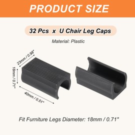 PATIKIL 32pcs U Chair Leg Caps, 18mm U Shaped Chair Leg Floor Protectors Chair Foot Rectangle Chair Leg Tips Covers Pads Slide Smoothly for Hardwood Floors, Black