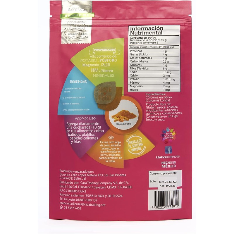 Leafy Cúrcuma en Polvo Orgánica Antiinflamatoria 200g