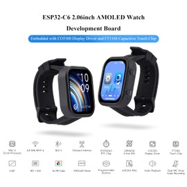 ESP32-C6 2.06inch AMOLED Touch Watch Development Board, 410×502 Pixels, RISC-V 32-bit Processor, Supports WiFi 6 / Bluetooth 5 / Zigbee, ESP32 with Display, Supports AI Speech Interaction