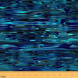 Feelyou Water Pattern Fabric by The Yard, Chic Striped Line Upholstery Fabric for Chairs, Modern Marble Print Decorative Waterproof Outdoor Fabric, 1 Yard, Blue