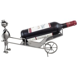 BRUBAKER Wine Bottle Holder 'Man with Wheelbarrow' - Metal Sculpture - Wine Rack Decor - Tabletop - with Greeting Card