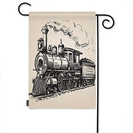 Moslion Train Garden Flag Vintage Train In Country Locomotive Wooden Wagons Rail Road With Smoke Flags Double-Sided Banner Welcome Yard Flag Outdoor Home Decor. Lawn Villa 12x18 Inch Beige