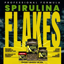 Xtreme Spirulina Flakes - Balanced Herbivorous Diet for Tropical and Marine Fish, Enhanced Health, Vibrant Colors - USA Farm Grown - Ideal for Cichlids, Barbs, Tetras and Guppies (2oz)