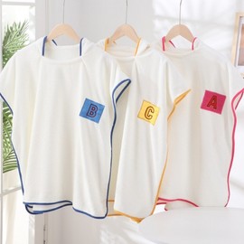 Kids' Wearable Hooded Beach & Bath Towel - Absorbent Thick Coral Fleece 70*140cm / Blue Print 4ea