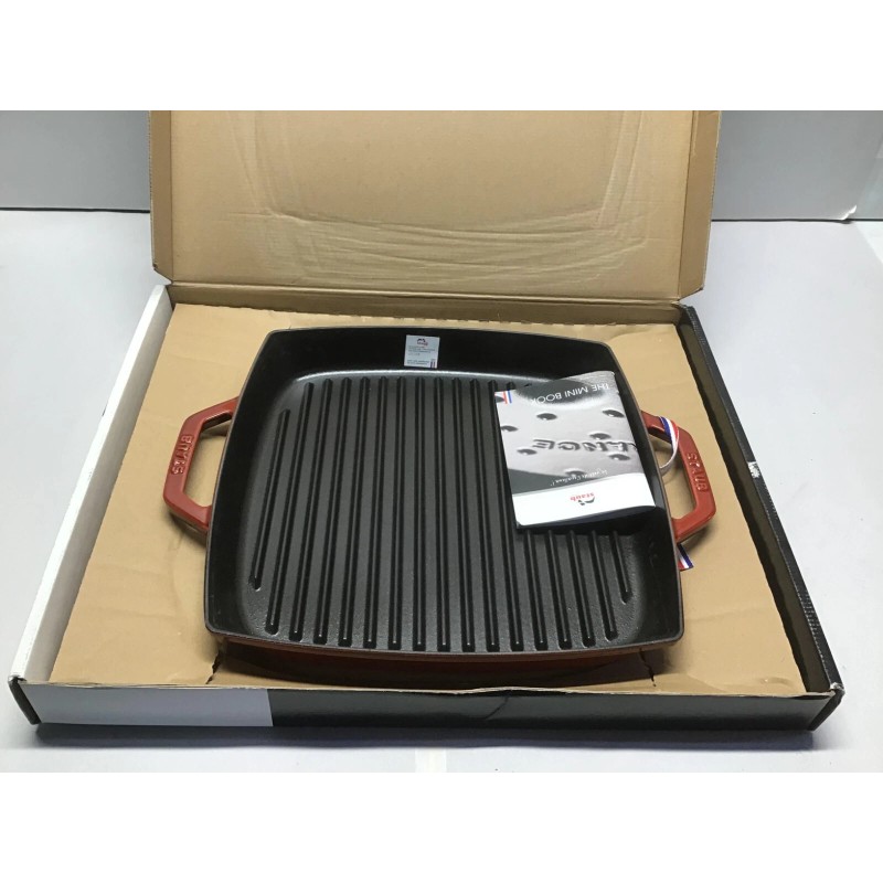 Staub Double Handle Grill Square 13", Red