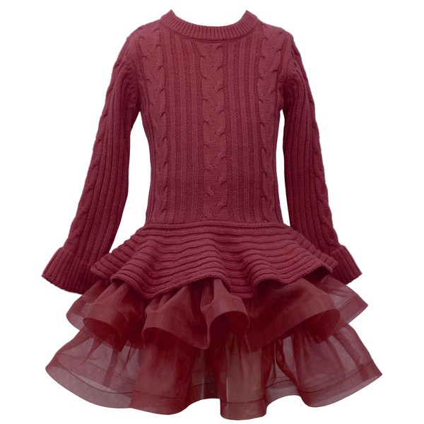 Bonnie Jean Chunky Cable Knit Sweater Dress with Tutu Skirt