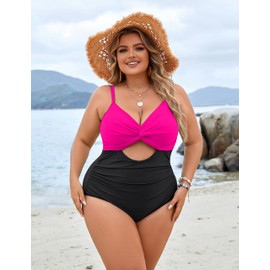 Blooming Jelly Womens Plus Size Swimsuit One Piece Bathing Suits Maternity Swimsuit Swimsuits(Large，Black and Pink)