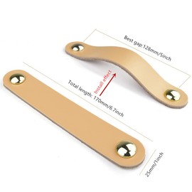 6X Drawer Pulls Handmade Leather Dresser Cabinet Knob Handles Adjustable Door Handle Kitchen Pulls Knobs with 22mm Screws, Hole Distance: 128mm-Beige