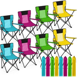 Shellwei Breathable Folding Camping Chair with Cupholder Carry Bag Regular Size Portable Lightweight Lawn Chair with Side Pocket Fishing Hiking Picnic Party Beach Outdoor Activity(Colorful,8 Pcs)