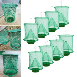 8 Pack Ranch Fly Traps,Fly Trap Outdoor Hanging 2025 Upgraded Fly Catcher, Reusable Stable Fly Trap Bags for Pest Control in Garden, Farm, Orchard/Green