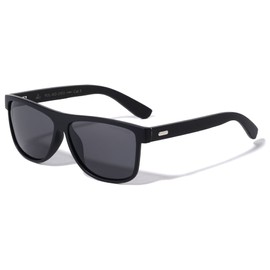 Polarized Wood Classic Square Frame Temple Stud Sunglasses (Black Dark Wood)