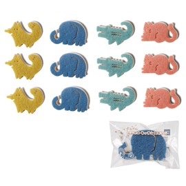 Set of 12 Animal Kitchen Sponges, Cute Animal Sponge Set, Includes Thankyou Seal, Cute Storage, Hanging on the Faucet for Cute Storage, 3 x Foxes, 3 Elephants, 3 x Crocodiles, 3 Cats, Total 12 Pieces