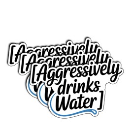 (3Pcs) Aggressively Drinks Water Stickers Funny Sarcastic Quote Humor Motivational Inspirational Gifts Waterproof Vinyl Decals for Kindle Water Bottle Bumper Car Hard Hat Phone Laptop 3x2