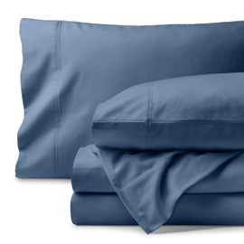 Bare Home Organic Cotton Flannel Sheet Set - Twin XL Size - 100% Cotton - Double Brushed for Extra Softness & Comfort - Warm, Cozy, and Durable - Breathable - Bed Sheets (Twin XL, Coronet Blue)