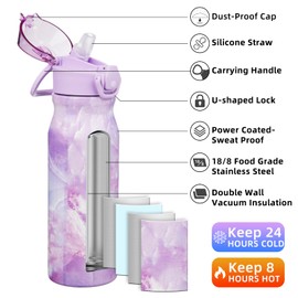 BJPKPK Water Bottle with Straw 25oz Insulated Water Bottles Reusable Stainless Steel Metal Thermal Flask with Leak Proof Lockable Lid and Carry Handle,Dawn