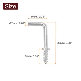 uxcell 100 Pcs L Shape Hooks, 5/8 Inch Right Angle Hooks Carbon Steel Small Screw in Hooks 7 Shape Right Angle Hook for Hanging, Silver