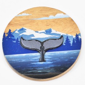 Handcrafted Splashing Whale Round Wooden Marquetry Magnet Made in Philippines
