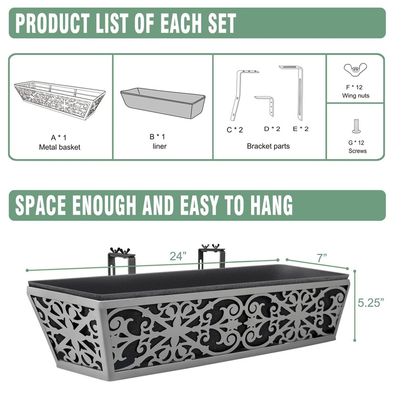 4 Pack 24 Inch Window Boxes Planter for Outdoor Plants