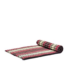 Leewadee Roll-Up Thai Mattress Twinsize Guest Bed Yoga Floor Mat Thai Massage Pad Eco-Friendly Organic and Natural, 79x41x2 inches, Kapok, Brown red