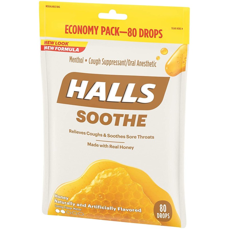 HALLS Soothe Honey Vanilla Flavor Cough Drops, Economy Pack 80