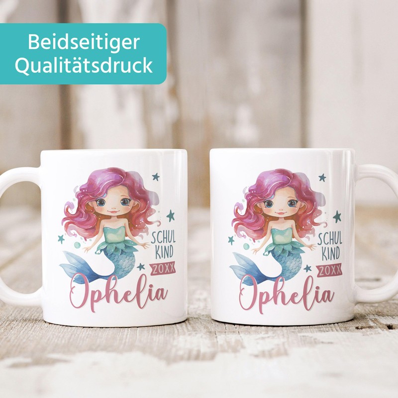 SpecialMe® Tasse Geschenk Einschulung 2025 personalisiert mit Namen Meerjungfrau Kindertasse
