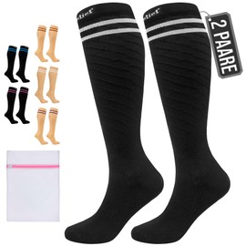 360 Relief Compression Stockings Class 1 for Men and Women - 15-20 mmHg Support Stockings for Long Distance Flight, Travel, Sports, Running, Running - 2 Pairs Compression Socks XXL Black with Laundry