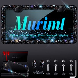 Murimt Black Rhinestone License Plate Frames with High End Ribbon Gift Box Sparkly Diamond License Plate Holder Handcrafted Crystal Premium Stainless Steel Bling License Plate Frame for Women
