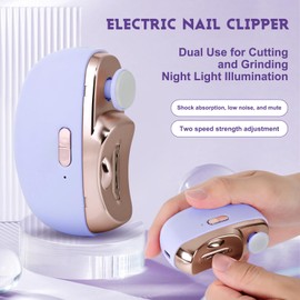 Automatic Nail Clipper Electric Nail Trimmer Polisher 3 in 1 Portable Fingernail Cutter with Light 2 Speeds File Nail Clip Storage Rechargeable Safety Trimmer for Seniors Adults Kids Baby (Purple)