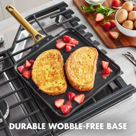 GreenPan Reserve Hard Anodized Healthy Ceramic Nonstick, 11" Square Griddle Pan, Gold Handle, PFAS-Free, Dishwasher Safe, Oven Safe, Black